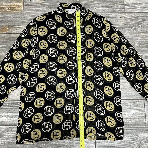 Vintage Paolo Santini Silk Blouse Black Gold Logo No Tag Measures 8 10 Medium - Picture 15 of 16